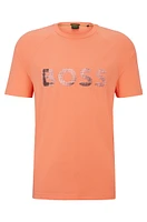 BOSS - Stretch-cotton regular-fit T-shirt with seasonal logo Light Red