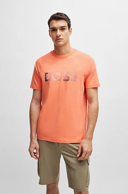 BOSS - Stretch-cotton regular-fit T-shirt with seasonal logo Light Red