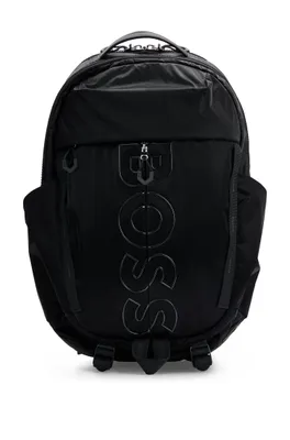 Coated-velour multi-pocket backpack with outline logo