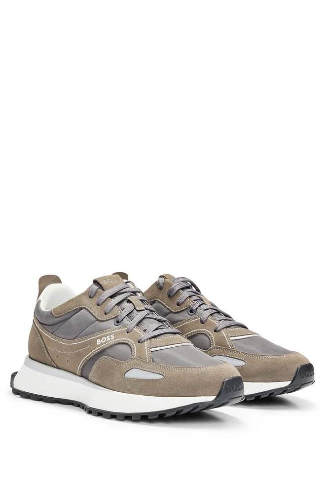 BOSS - Mixed-material trainers with suede and branded trims Light Grey