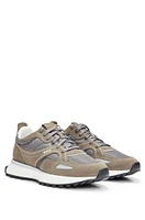 BOSS - Mixed-material trainers with suede and branded trims Light Grey