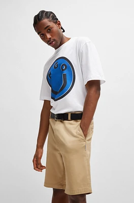 Cotton-jersey T-shirt with happy logo artwork