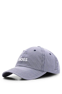 Striped cap with embroidered logo in cotton poplin