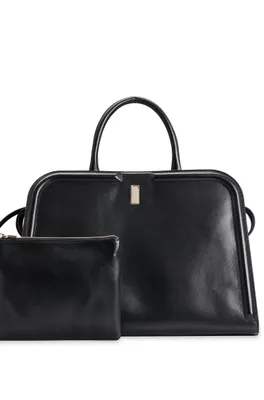 Leather tote bag with detachable pouch