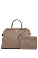 Leather tote bag with detachable pouch