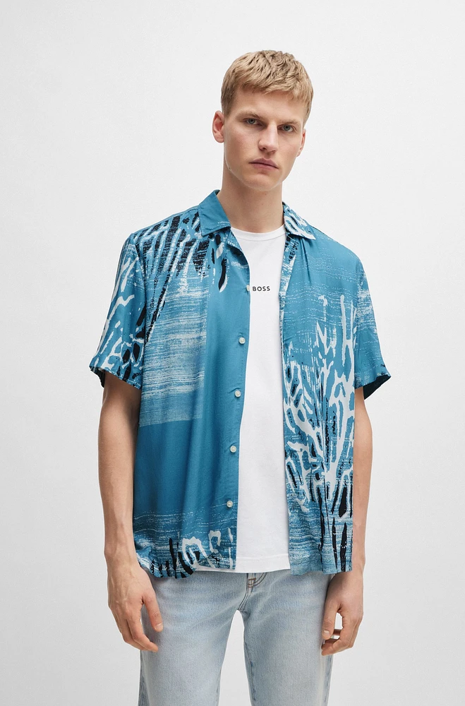 Regular-fit shirt printed twill with camp collar