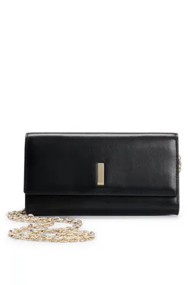 Leather clutch bag with branded hardware