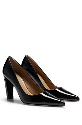 BOSS - Leather pumps with monogram-patterned heels Black