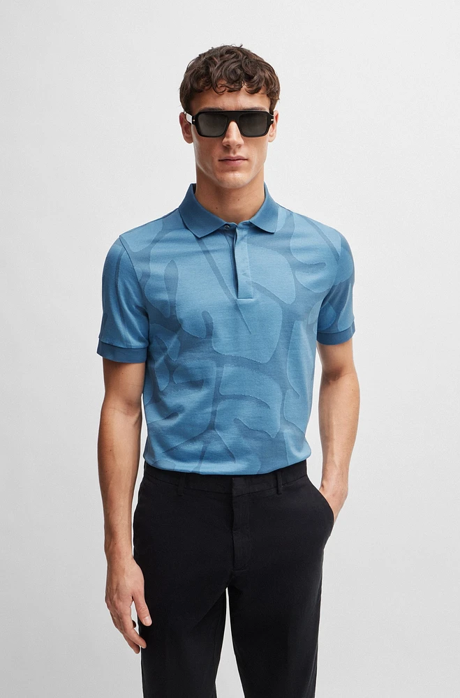 Slim-fit polo shirt monstera-leaf cotton