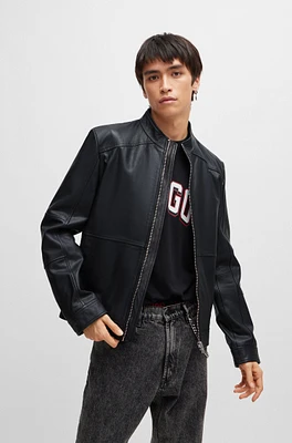 Extra-slim-fit leather jacket with red lining