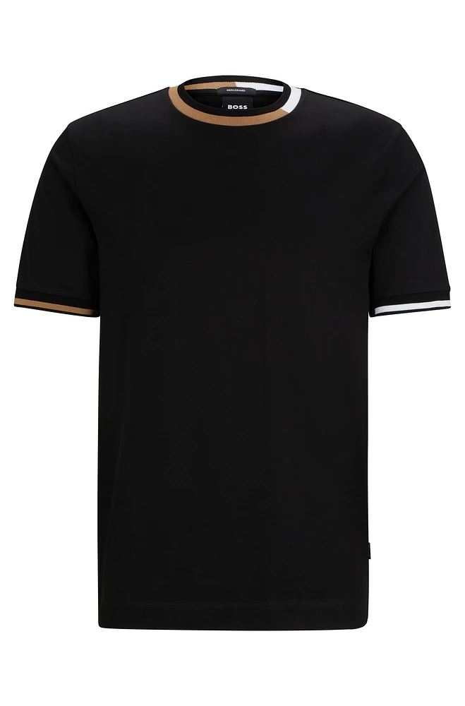 Mercerized-cotton T-shirt with signature-stripe details