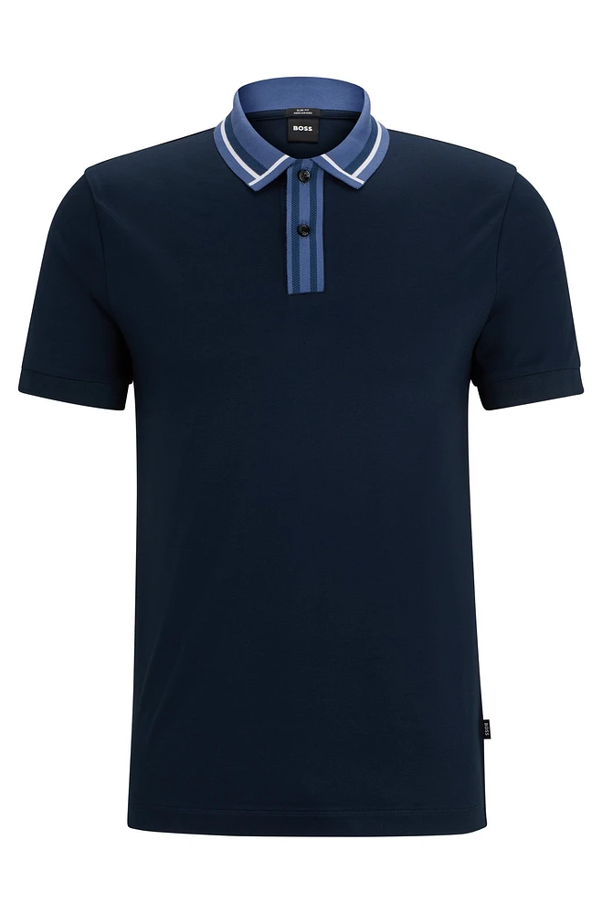 Mercerized-cotton slim-fit polo shirt with contrast stripes