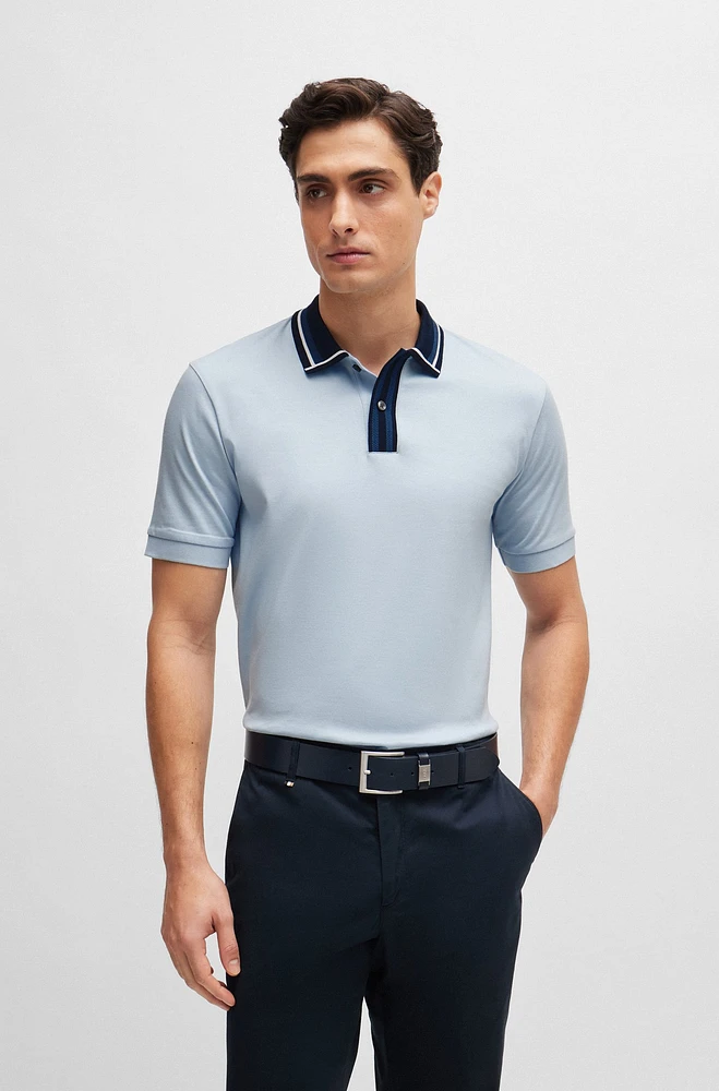 Mercerized-cotton slim-fit polo shirt with contrast stripes