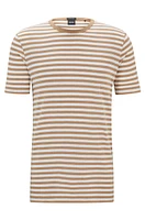 Horizontal-stripe T-shirt cotton and linen