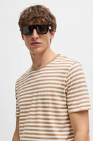 Horizontal-stripe T-shirt cotton and linen