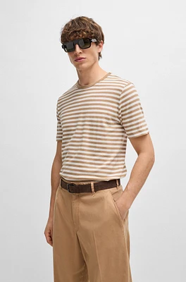 Horizontal-stripe T-shirt cotton and linen