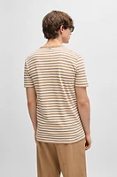 Horizontal-stripe T-shirt cotton and linen