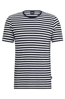 Camiseta a rayas horizontales de algodón y lino