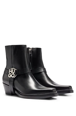Ankle boots leather with metallic stacked-logo trim