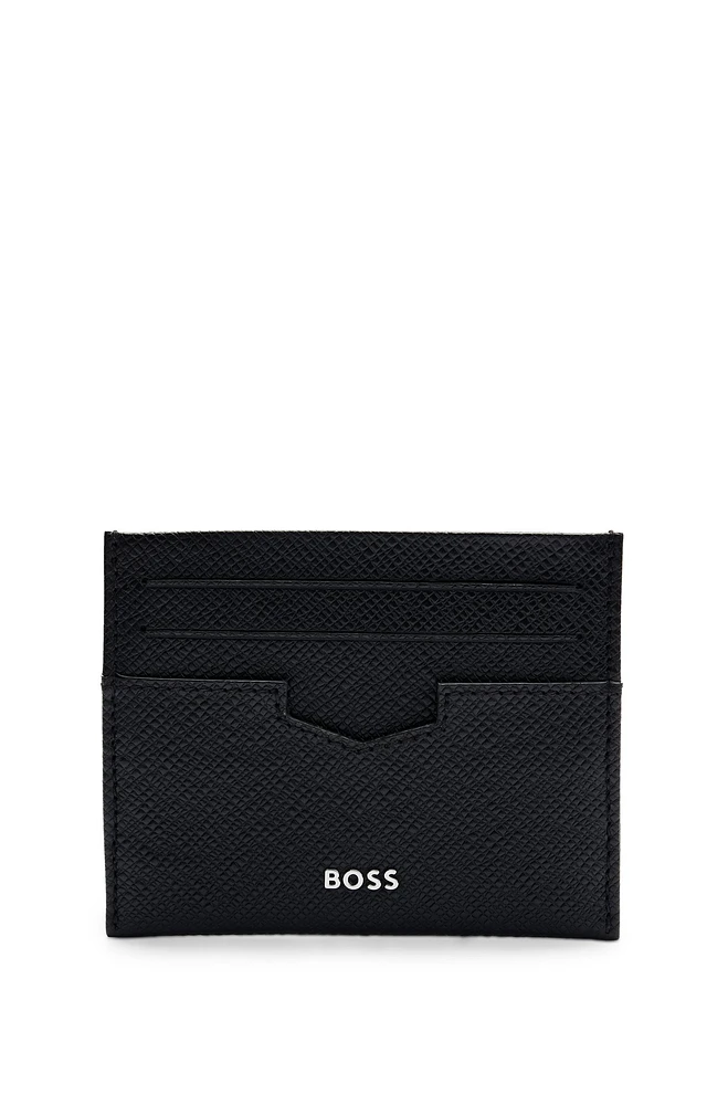 BOSS - Embossed-leather card holder with metal logo lettering