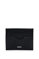 BOSS - Embossed-leather card holder with metal logo lettering