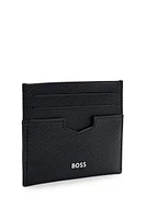 BOSS - Embossed-leather card holder with metal logo lettering