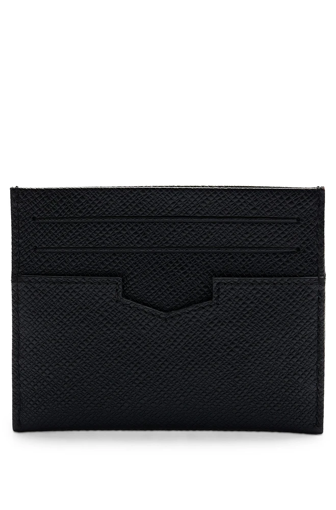 Embossed-leather card holder with metal logo lettering