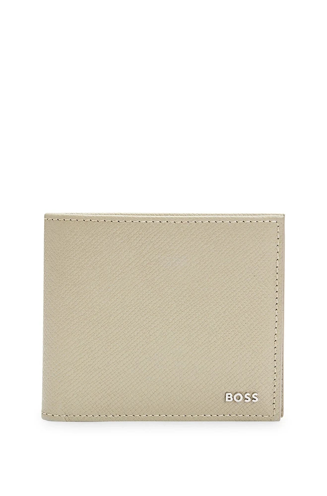 Embossed-leather wallet with metal logo lettering