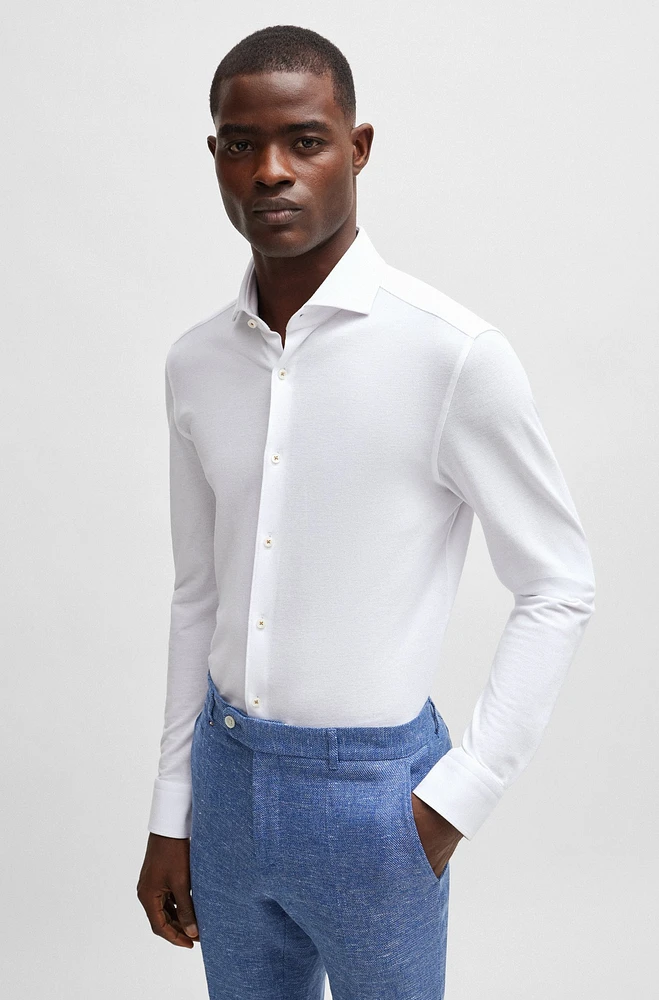 Camisa casual fit de manga larga en punto algodón