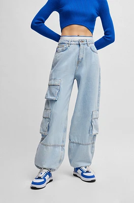 Loose-fit cargo jeans aqua cotton denim