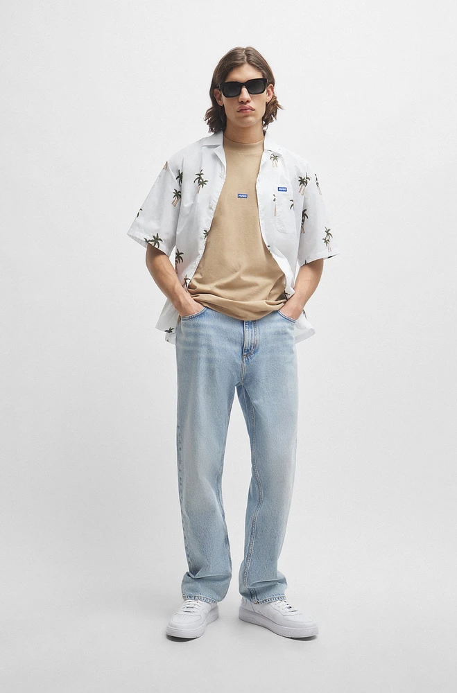 Camisa oversize fit de popelín algodón con logo estampado