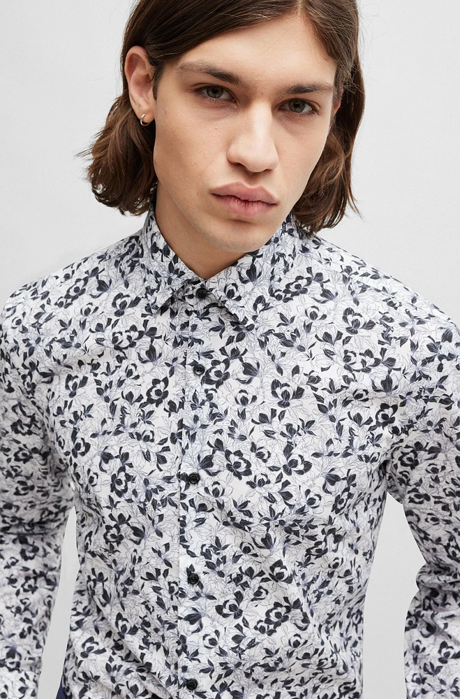 Slim-fit shirt printed cotton poplin