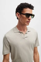 Cotton-silk polo shirt with striped details