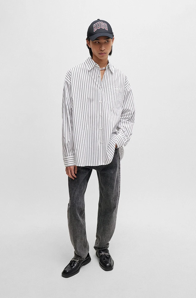 Oversize-fit shirt striped cotton poplin