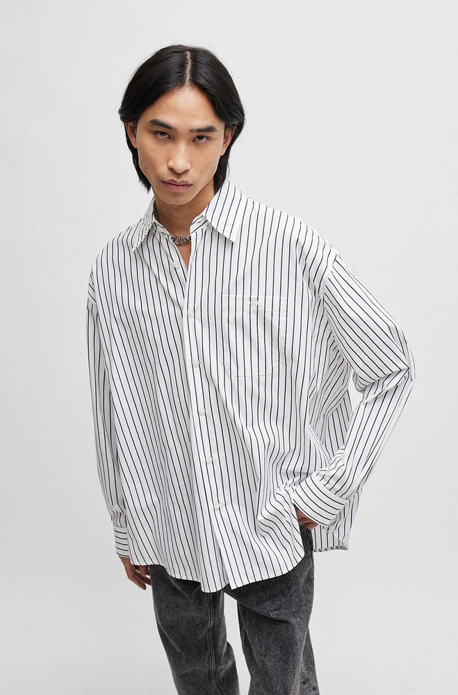 Oversize-fit shirt striped cotton poplin