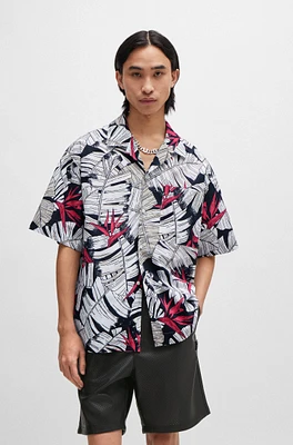 Oversize-fit shirt seasonal-print cotton poplin