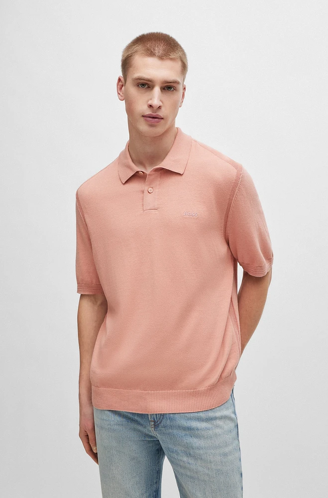 Short-sleeved polo sweater with embroidered logo