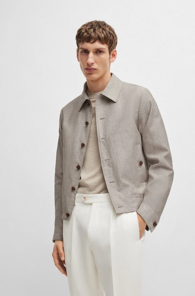 Slim-fit jacket herringbone linen and silk