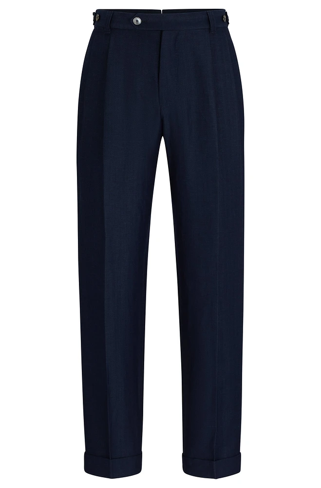 Relaxed-fit trousers herringbone virgin wool and linen