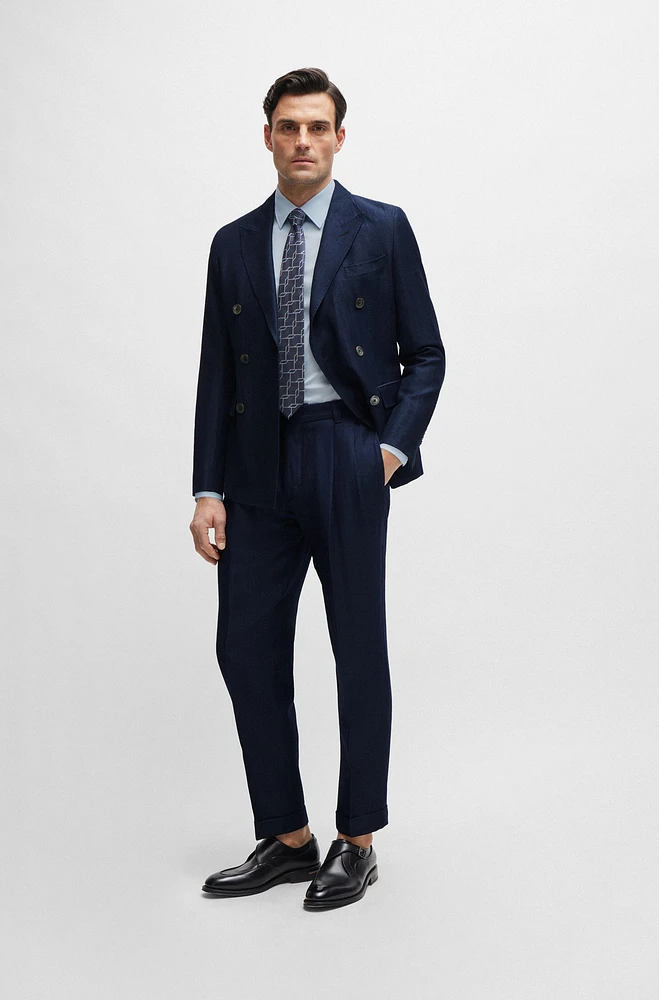 Relaxed-fit trousers herringbone virgin wool and linen