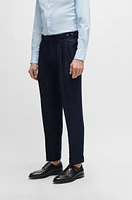 BOSS - Relaxed-fit trousers herringbone virgin wool and linen Light Blue