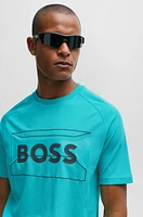 BOSS - Cotton-blend regular-fit T-shirt with logo artwork Light Green