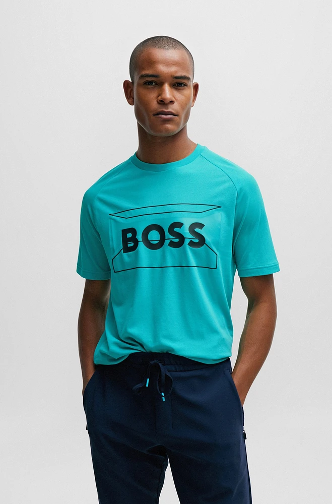 BOSS - Cotton-blend regular-fit T-shirt with logo artwork Light Green