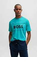 BOSS - Cotton-blend regular-fit T-shirt with logo artwork Light Green