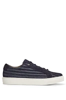 BOSS - Gary Italian-made woven trainers leather and suede Dark Blue