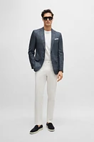 Slim-fit jacket patterned virgin wool and linen