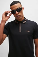 Stretch-cotton polo shirt with stripes and logo