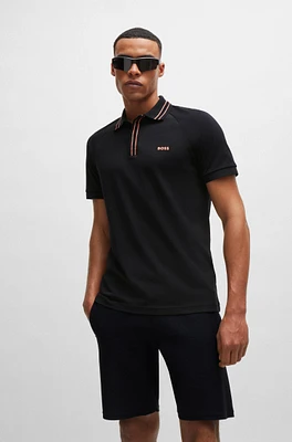 Stretch-cotton polo shirt with stripes and logo