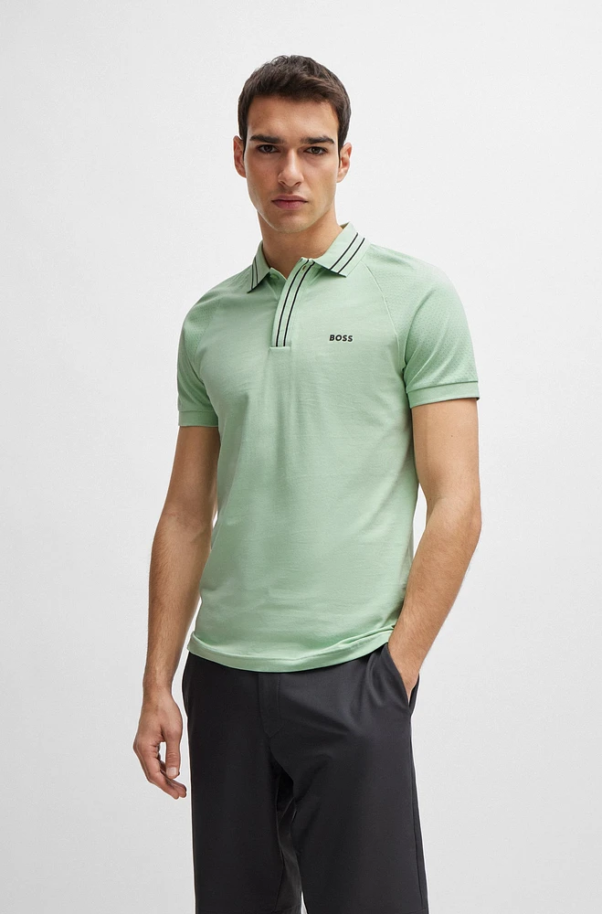 Stretch-cotton polo shirt with stripes and logo