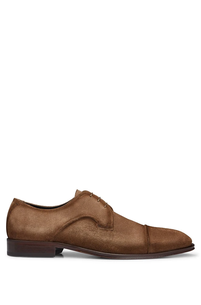 Italian-made suede Derby shoes with cap-toe detail